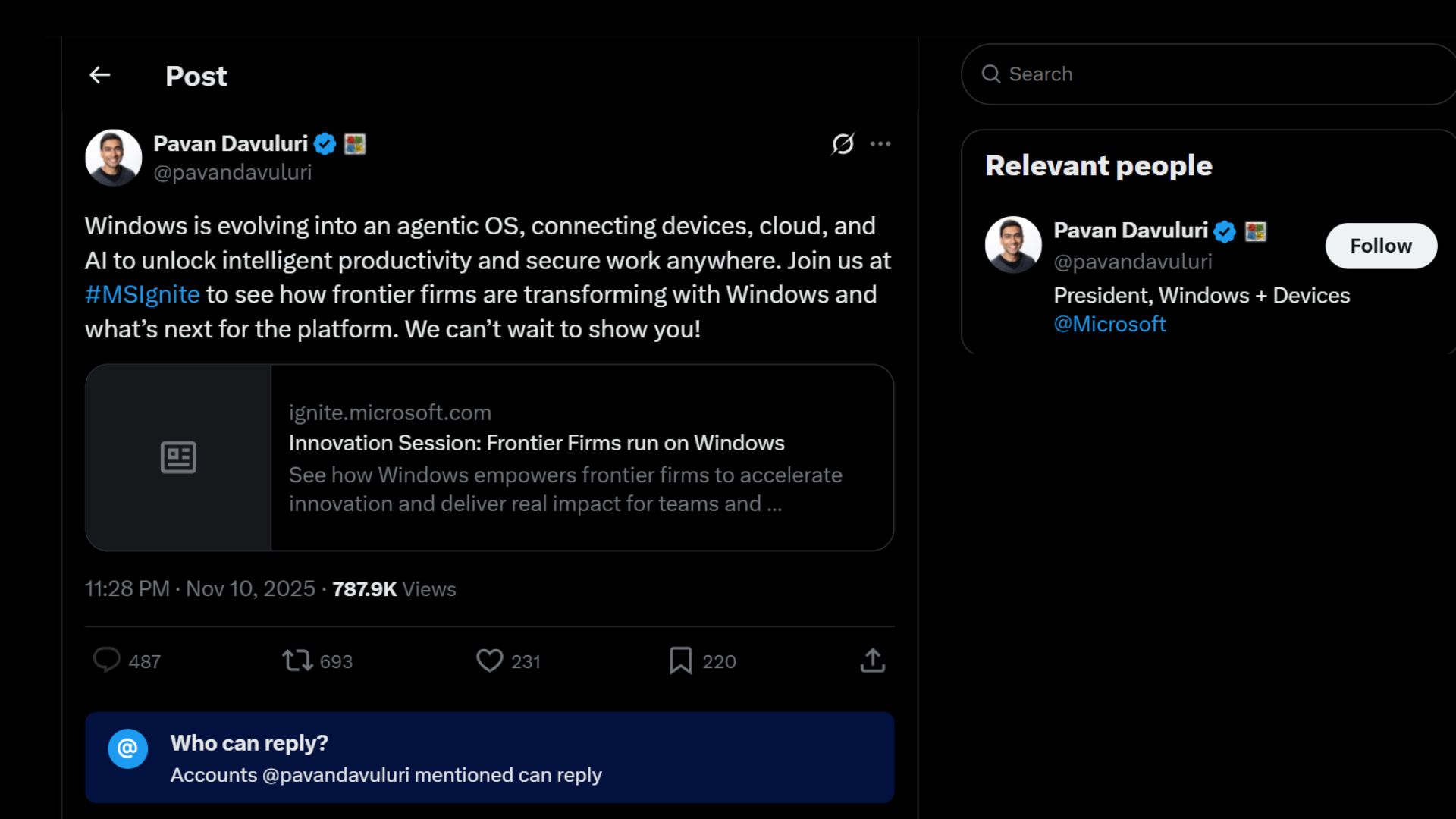 Windows-Chief-Pavan-Davuluris-X-post-about-Windows-evolving-into-an-Agentic-OS.jpg