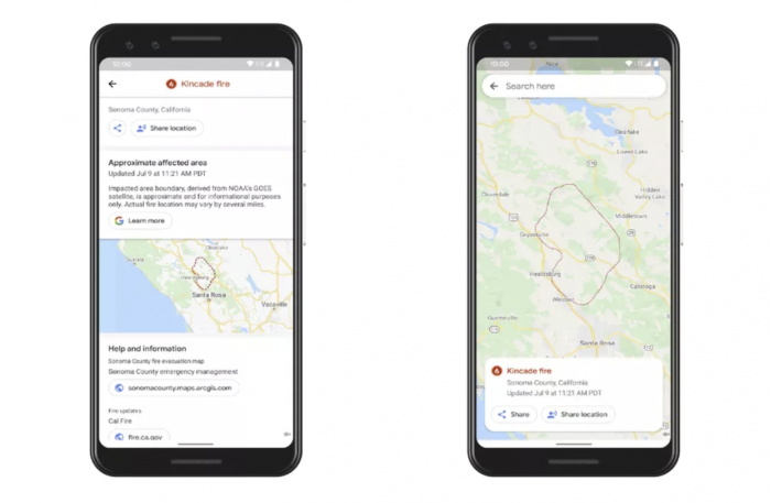 Google Maps增加了追踪加州山火的功能